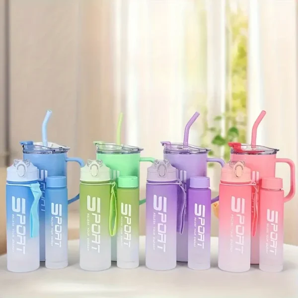 (Pack of 3) Water Bottles Set, Sports Water Cups, Portable Drinking Cups, Summer Drinkware, For Outdoor Camping, Hiking, Fitness (Random Color) - Image 2