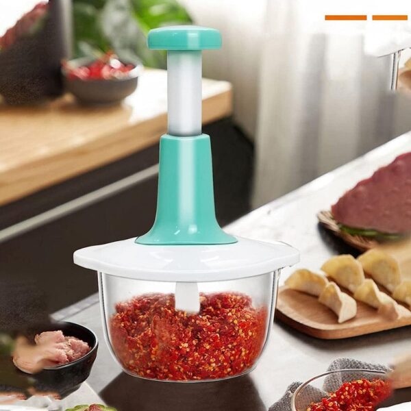 Manual Hand Push Chopper | Multi-functional Vegetable Meat Grinder, Grater, Chopper - 1.5 Liter (Random Color) - Image 3