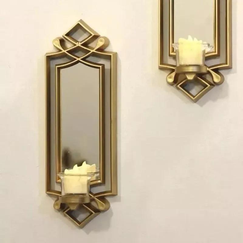 2 Pcs Fancy Wall Mirror & Candle Stand Decor For Home & Office