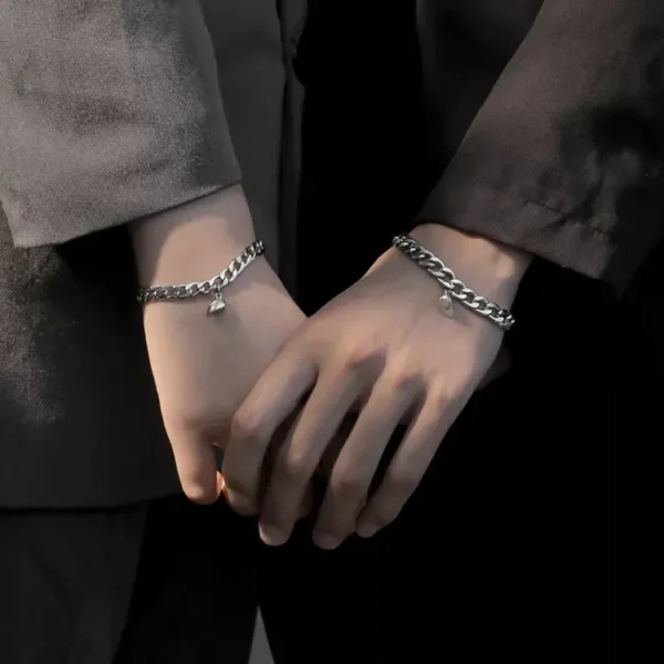 Broken heart magnetic bracelet | 2Pcs/Set Heart Magnetic Couple Bracelets for Lovers- Broken heart Stainless Steel bracelet for couples- Heart magnetic bracelet for girls and boys - Image 3