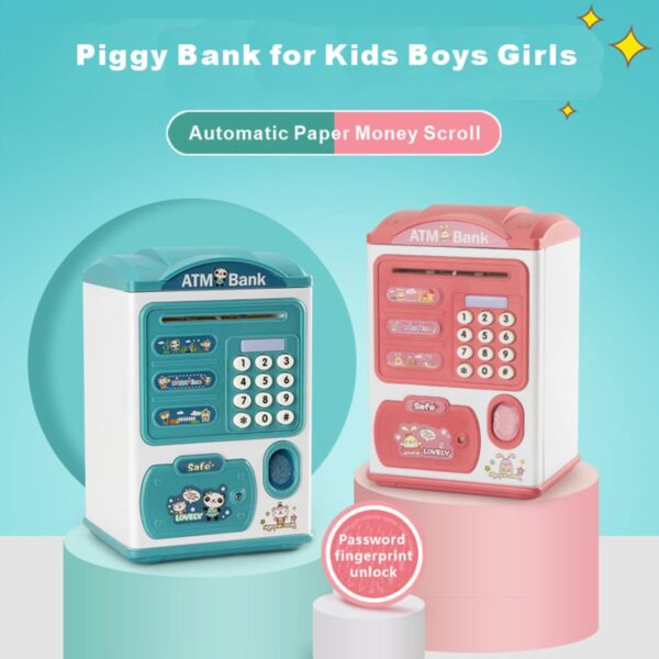 Piggy Bank Atm Children saving money box with password and fingerprint (random color) - Image 2