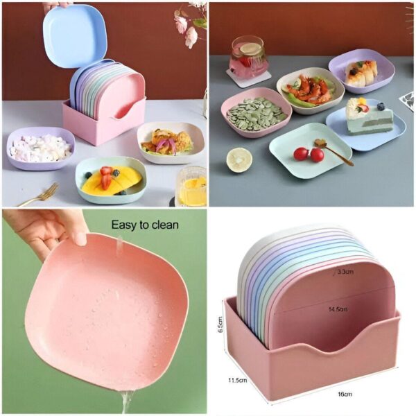 10pcs Plates Set With Holder (Random Colours) - Image 3