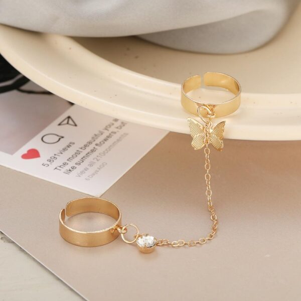2 Finger Gold Butterfly rings | Trendy Butterfly pair rings set | Gold plated stainless steel | Adjustable size - Image 3