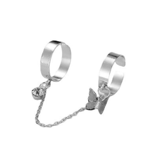 2 Finger Silver Butterfly rings | Trendy Butterfly pair rings set | Silver plated stainless steel | Adjustable size - Image 2