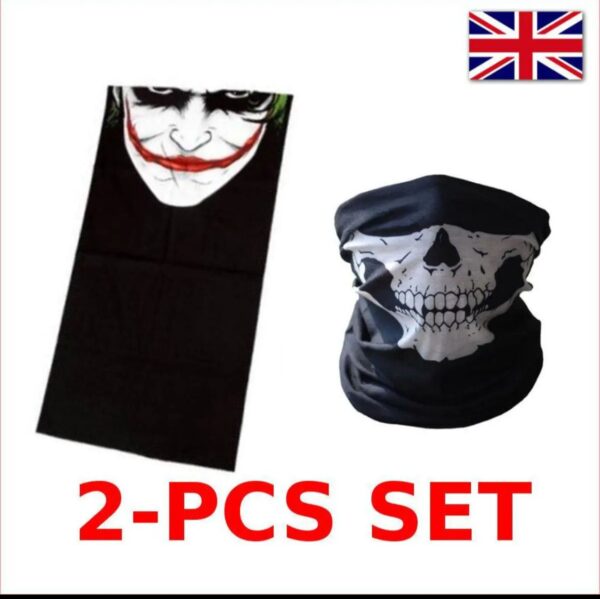 PACK OF 2 - Joker Mask And Skull Mask For Men And Boys-Used In Winter & summer