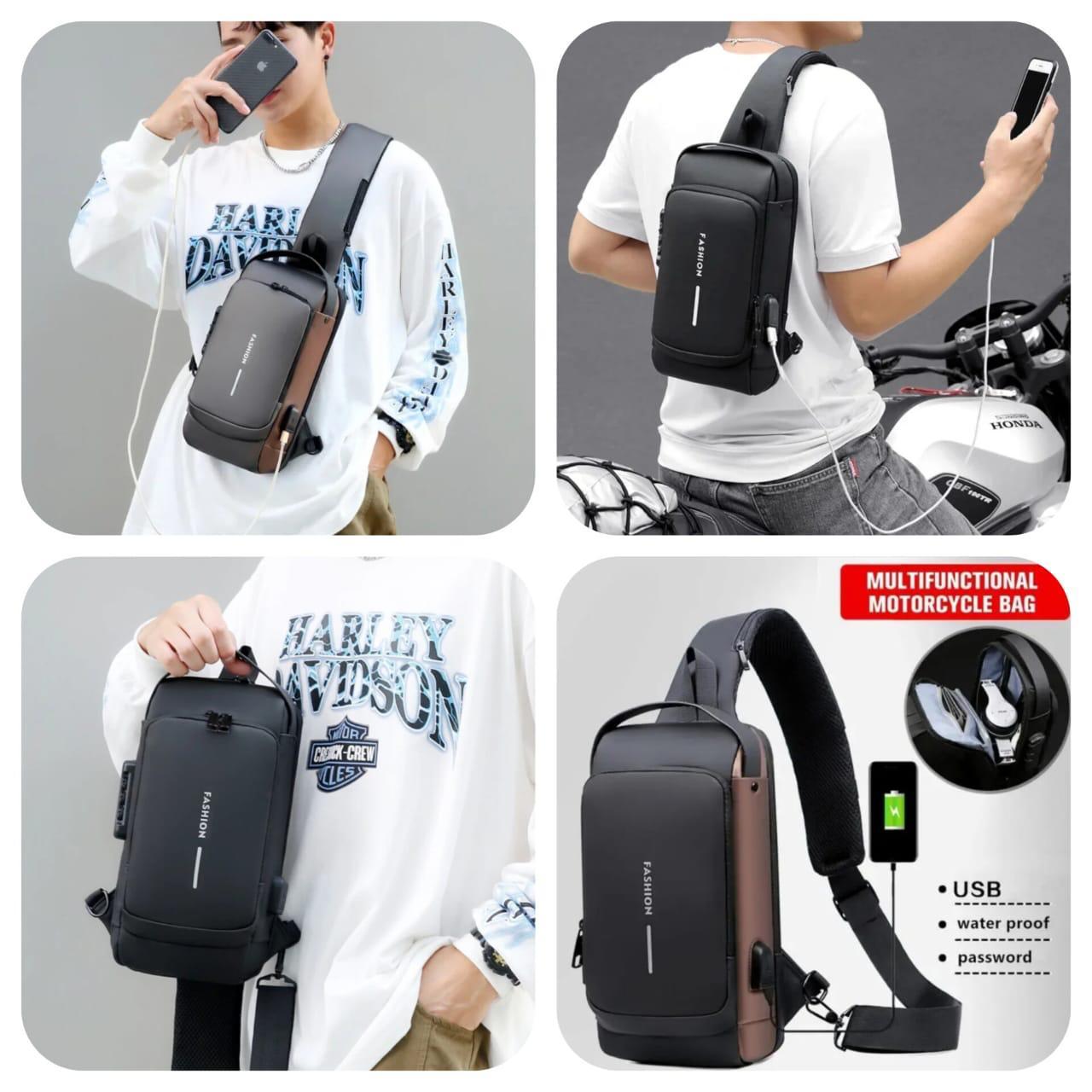 Chest Bag Multifunction Crossbody Sport Running Travel Sling Pack Anti-theft USB Charge Shoulder Messenger Pack Luxury Brand Men (Random Color)