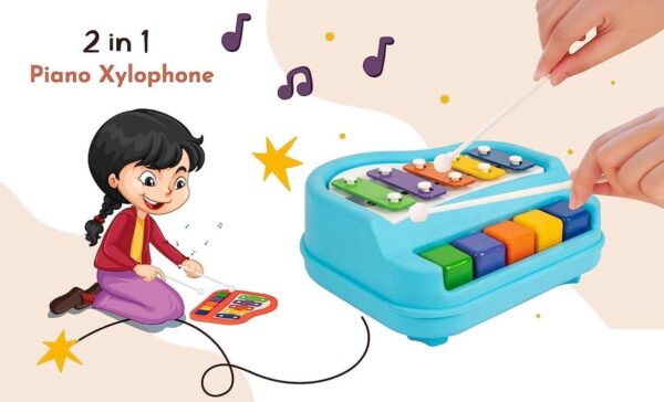 . 2 in 1 Xialophone and Piano with 2 drum sticks multi color Musical Instrument Toy for Toddler, Baby and Children
