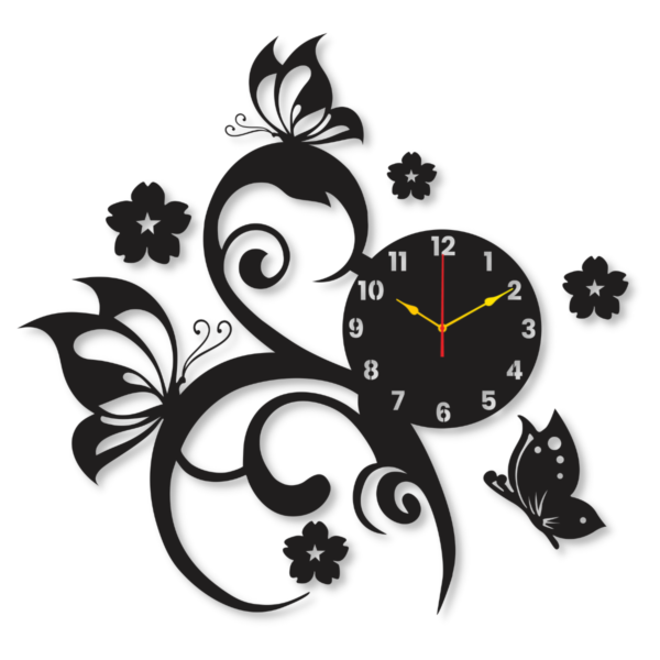 3D Beautiful butterflies and flowers | Premium wall clock / Wooden wall clock for Living Room & office decoration - Image 2